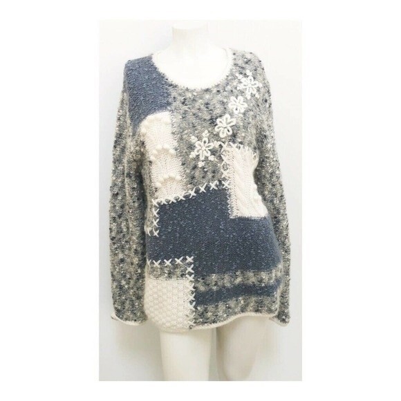 Through The Country Door Sweater Size Large Colorblock Crochet Knit Floral 300 - Picture 1 of 6